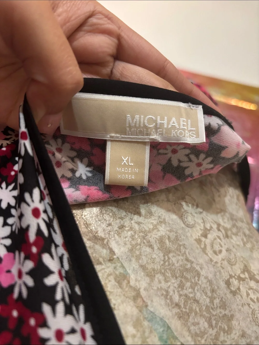 Michael Kors Pink and Black Floral Long Sleeve Tee
